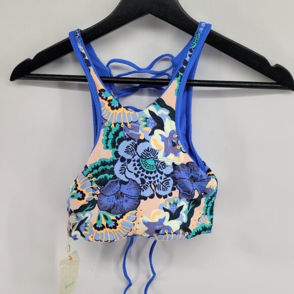 Maaji Blue Floral Reversible Bikini Top Size Large - Picture 7 of 9